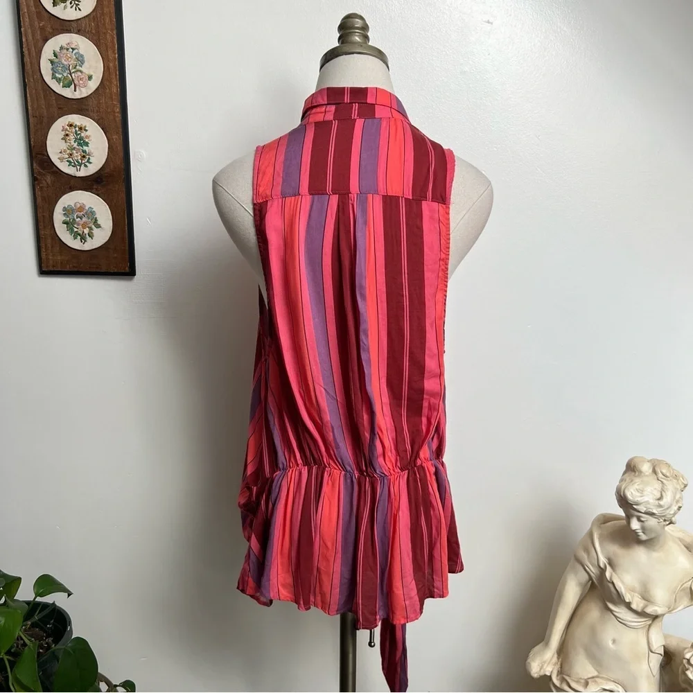 Free People Mackenzie Striped Sleeveless Tie Wrap Multicolor Top Shirt medium